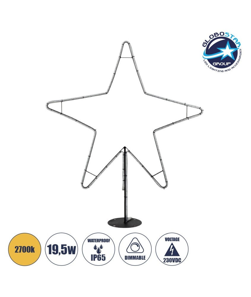 GLOBOSTAR® XMAS-STAR-BIG Χριστουγεννιάτικο Διακοσμητικό Φωτιστικό LED 19,5W 780lm 360° AC 220-240V Αδιάβροχο IP65 Θερμό Λευκό 2700K - Μαύρο & Διάφανο - M114 x Π25 x Υ132cm - 2 Χρόνια Εγγύηση